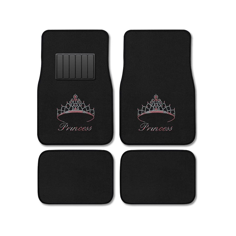 Paquete de 4 alfombrillas para el suelo del coche, SUV, camión, con diseño de diamantes de cristal y corona de princesa rosa